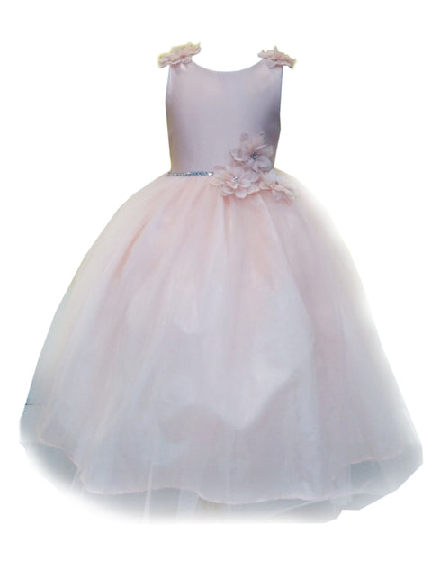 Big Girls Blush Beaded Flower Appliques Tulle Junior Bridesmaid Dress 8-16 - SophiasStyle.com